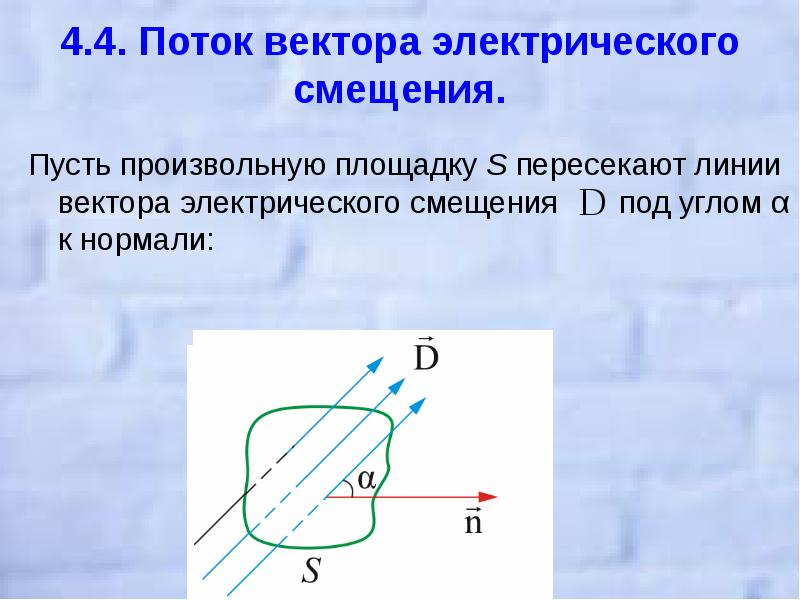 Поле электрического смещения в диэлектрике. Поток вектора электрического смещения. Вектор электрического смещения. Поток вектора электрического смещения d. Поток вектора смещения электростатического поля.