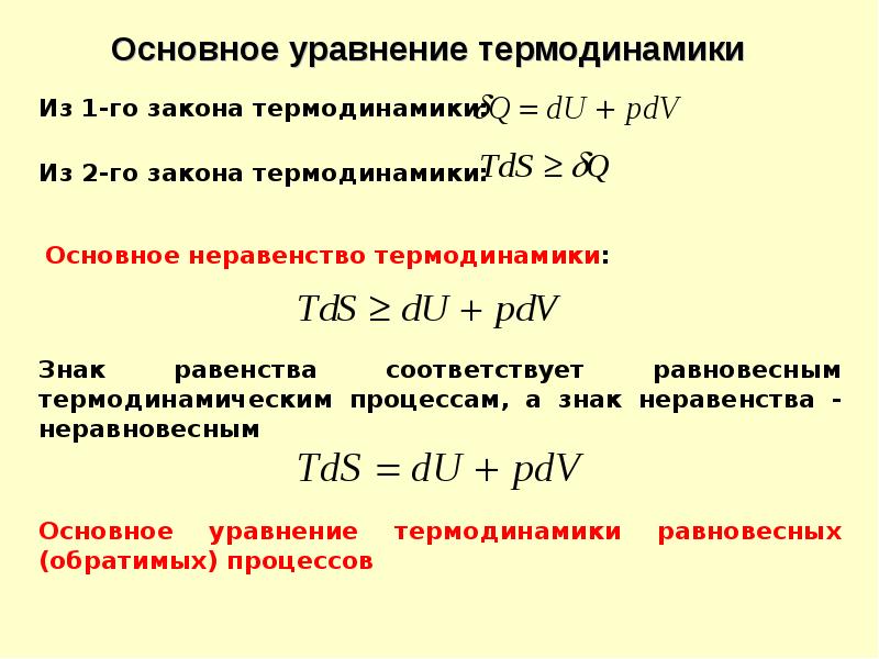 Первый закон термодинамики уравнение