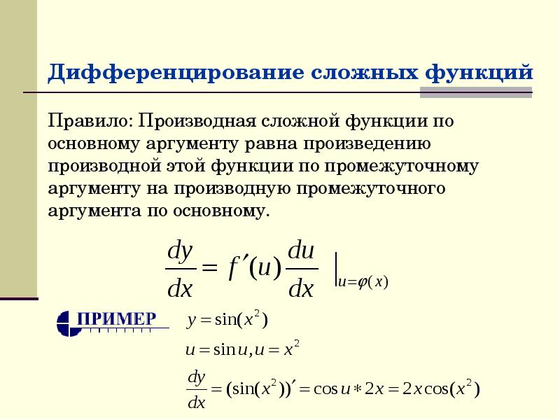 Формула дифференцирования изображения