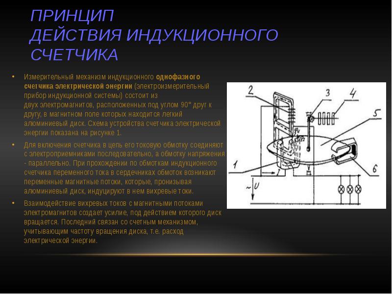 Схема однофазного индукционного счетчика электроэнергии