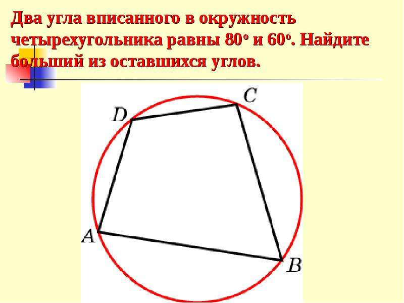 Вписанная в четырехугольник окружность изображена на рисунке ответ