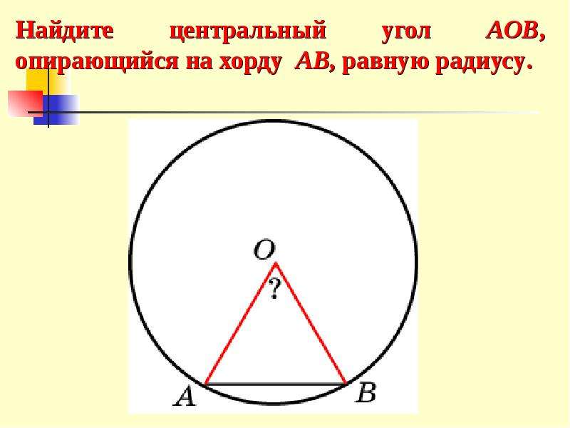 Найти угол aob окружность. Угол опирающийся на хорду. Центральный угол и хорда. Центральный угол опирается на хорду. Вписанный угол опирающийся на хорду.