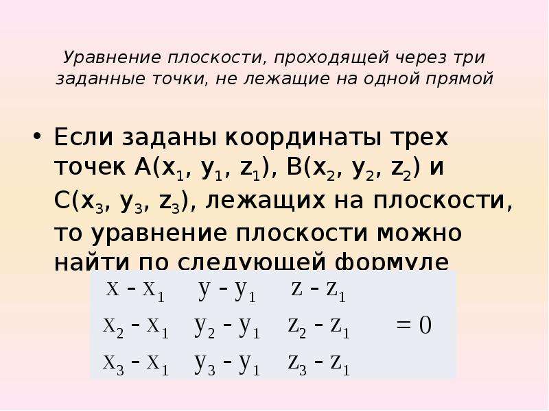 Составьте уравнение плоскости проходящей через