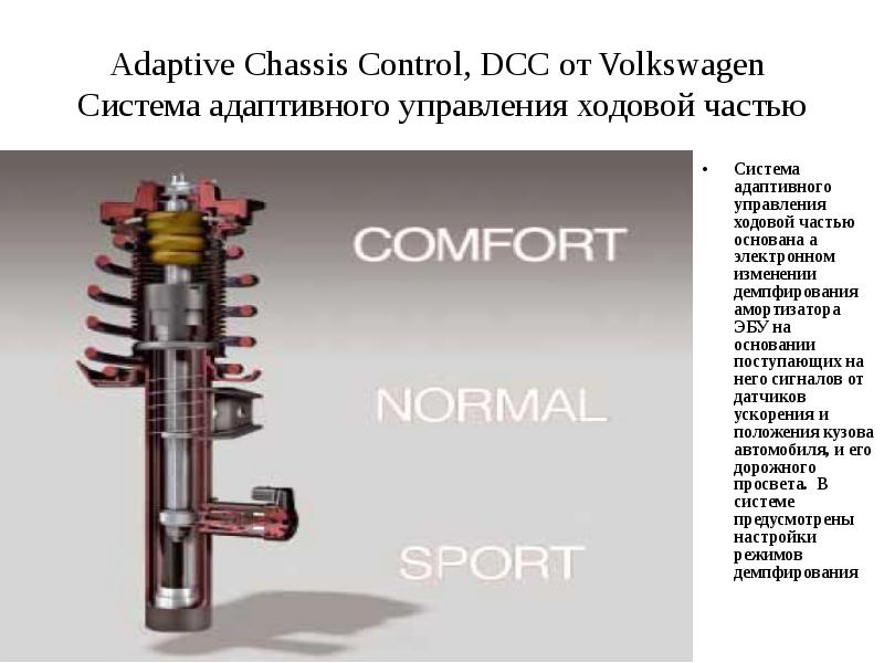 Адаптивное управление шасси dcc включая выбор профиля вождения
