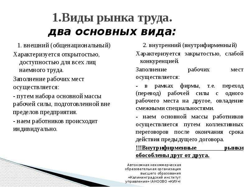 Внешний рынок это. Виды рынка труда. Основные виды рынка труда. Виды рынков рынок труда. Рынок труда структура и виды.