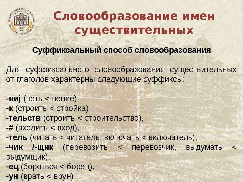 Словообразование имен существительных