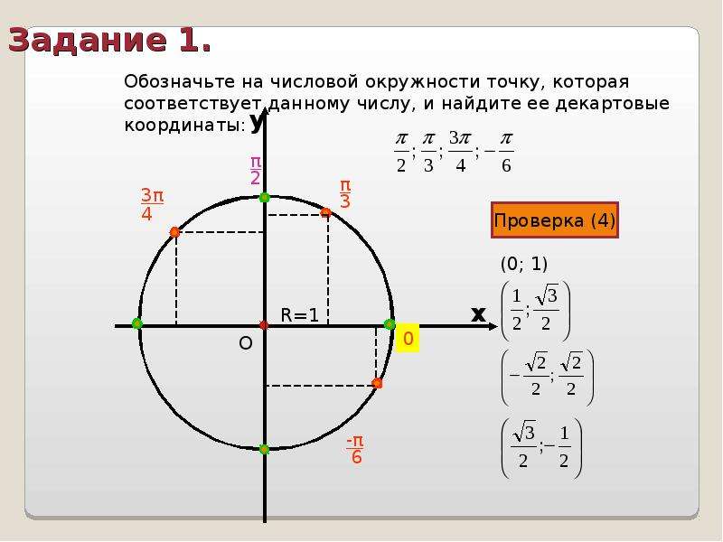 Найти точку на круге