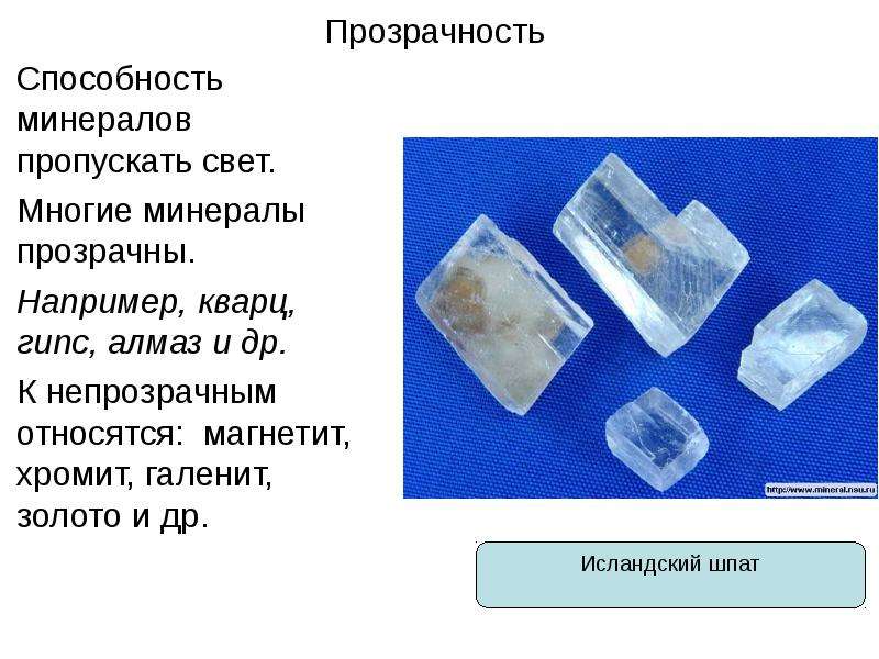 Какое физическое свойство минералов обусловлено способностью пропускать свет в тонких образцах