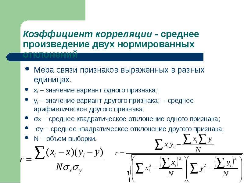 Показатели корреляции