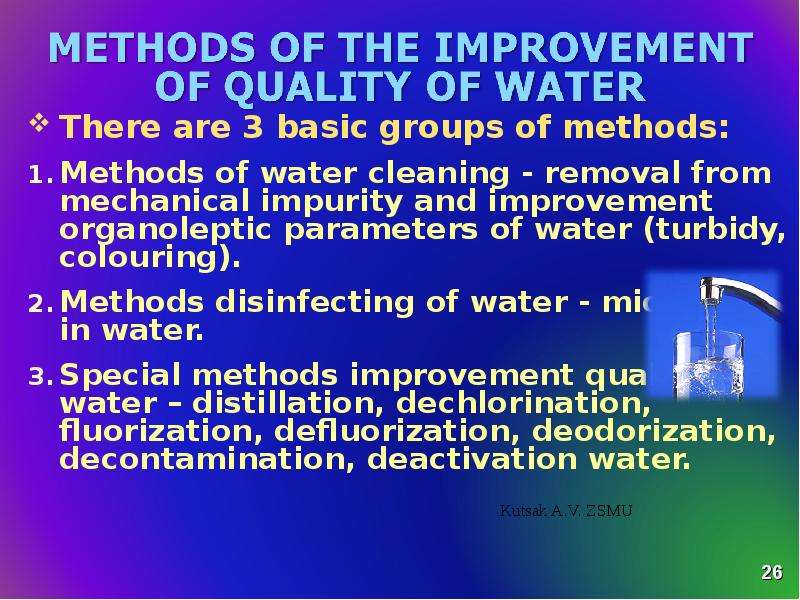 Humans and Water Supply presentation 5 Grade. The Basic Group of drinking Water parameter are organoleptic, Biological,.